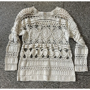 Vintage 90s Oversized Crochet Top Ivory Cream Boho Hippy Ramie Cotton XS/S